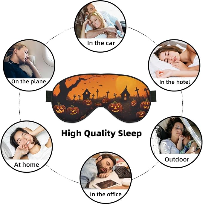 Sleep Mask Halloween Pumpkins Graveyard Spooky Night Comfortable Eye Mask with Adjustable Strap Soft Eye Cover Blindfold for Travel Yoga Nap Shift Work - Bloomnest