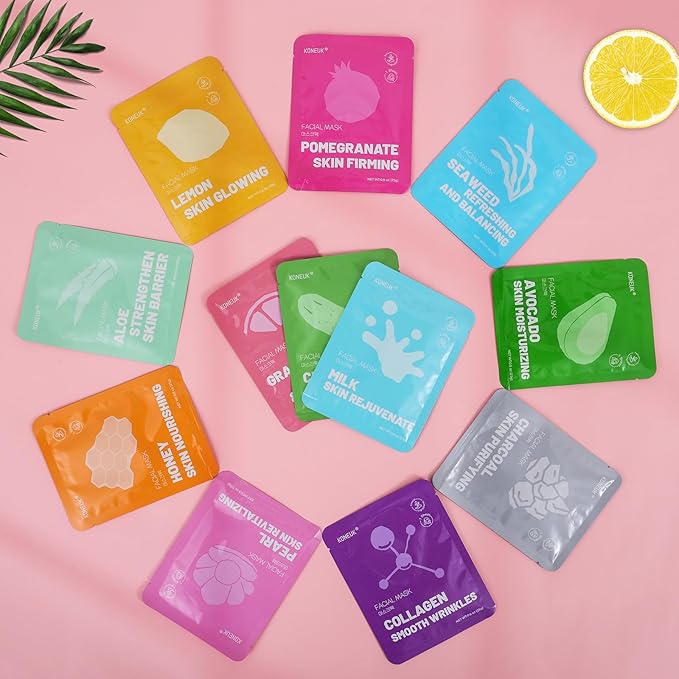12 Pack Collagen Hydrating Face Masks Skincare, Sheet Face Mask for All Skin Types, Facial Masks Set for Women Skin Care, Face Mask Bulk Spa Gifts for Women - Bloomnest