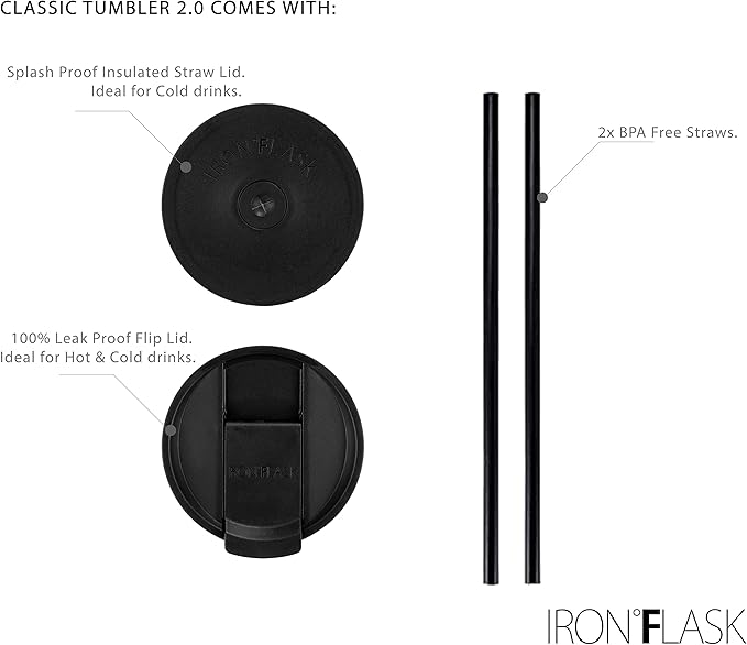 IRON °FLASK Classic Tumbler - Vacuum Insulated Stainless Steel Water Bottle, Double Walled, Drinking Cup, Insulated Travel Mug (Dark Rainbow, 32 oz Solid Lid)