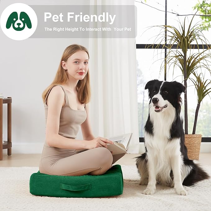 22 inches Floor Pillow for Adults - Large Meditation Cushion with Thick Foam - Premium Outdoor Square Floor Cushion Seat - Yoga Pillow for Sitting On Floor - Green - Bloomnest