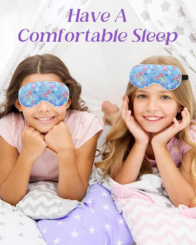 Sleep Mask for Kids - Cute Kawaii Cartoon Silk Sleeping Mask with Adjustable Strap Soft Smooth Light Eye Mask for Sleeping Silk Kids Eye Cover for Boys Girls Teens, Cute Sea Animals - Bloomnest