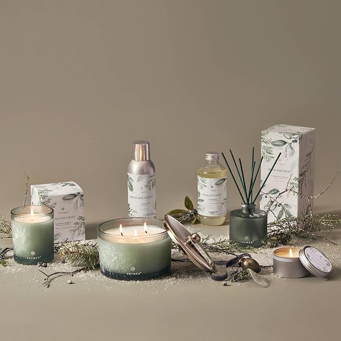 Thymes Scented Candles for Home Decor - Luxury Home Fragrance Gifts for Women & Men - Winter Candles with Crisp Notes of Sage, Eucalyptus, & Cypress Needles - Sage-Green (Highland Frost, 6.5 oz) - Bloomnest