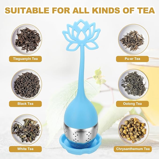 uxcell 2 Pcs Lotus Tea Infuser, Stainless Steel Loose Leaf Tea Steeper Filter with Silicone Handle Reusable Coarse Pores Mesh Strainer Diffuser for Teacups Teapots Mugs, Blue - Bloomnest