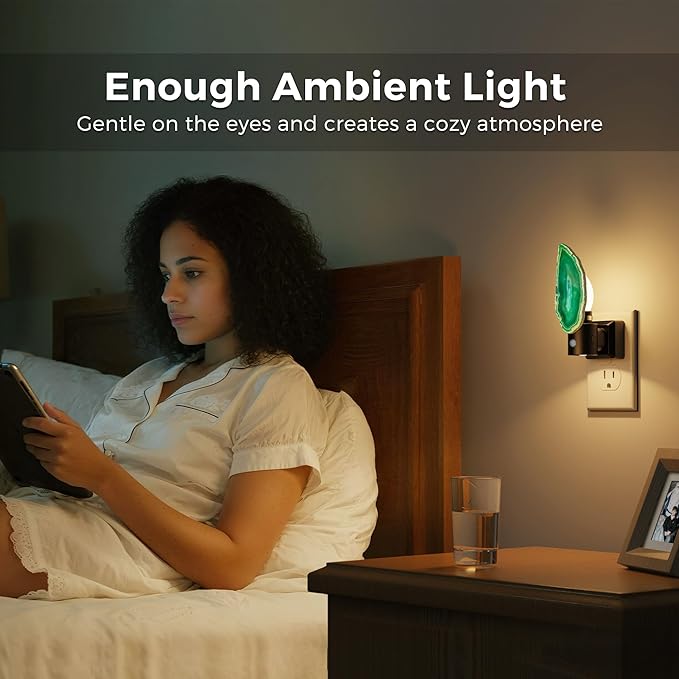 L LOHAS LED Night Light, Night Lights Plug into Wall, Agate Nightlight Rotating, Dimmable Nightlights Plug in with Light Sensor, Soft White Nightlights for Bathroom Bedroom Hallway, 1 Pack(Green) - Bloomnest