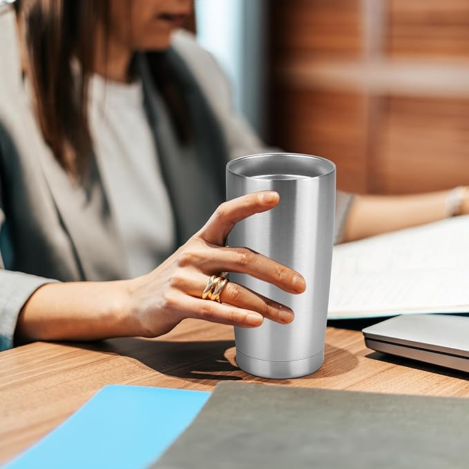20 oz Tumbler Stainless Steel Tumblers Bulk with Lid Double Wall Insulated Coffee Tumbler Cups for Hot & Cold Drinks Powder Coated Travel Coffee Tumbler Mug Metal (Stainless Steel, 6 pack) - Bloomnest