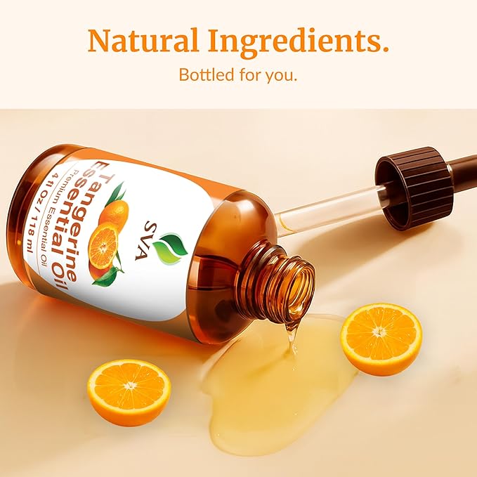SVA Tangerine Essential Oil – 4 Fl Oz – 100% Natural Tangerine Oil - for Diffuser, Hair Care, Face, Skin Care, Aromatherapy, Scalp and Body Massage, Soap and Candle Making – with Dropper - Bloomnest