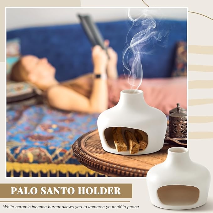 Palo Santo Holder Kit Including Ceramics Palo Santo Burner Sage Incense Sticks Storage Holder for Meditation Yoga Zen Rituals Cleansing Spiritual Decor(Pure White) Cinnvoice
