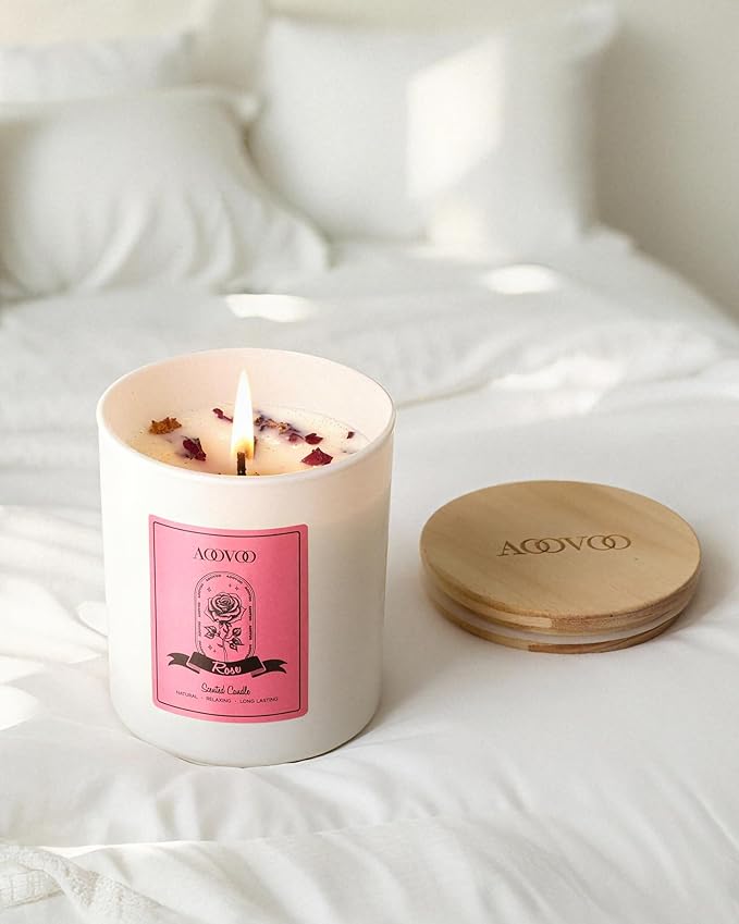 AOOVOO Rose Scented Candles for Women - Aromatherapy Candle with Crystals Inside, 10oz Soy Candles for Home Scented, Birthday Gifts Christmas Candle for Mom Women - Bloomnest