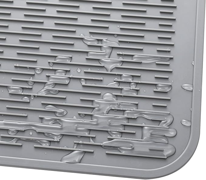 Silicone Dish Drying Mat for Multiple Usage,Easy clean,Eco-friendly,Heat-resistant Silicone Mat for Kitchen Counter or Sink,Refrigerator or Drawer Liner Grey 4XL 32 inches x 18 inches - Bloomnest