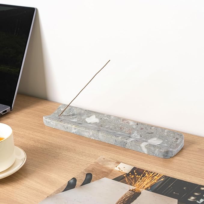 Koville Marble Incense Holder, Incense Holder for Sticks, Incense Sticks Holder Ash Catcher for Meditation Yoga SPA, Natural Stone Incense Burner, Home Table Decor (Grey) - Bloomnest