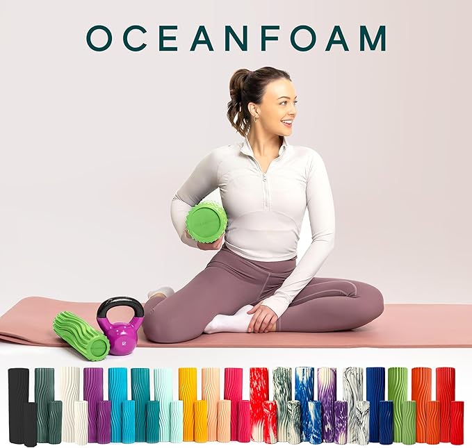 Oceanfoam Tidal Roller - Algae Green - Muscle Massage Foam Roller for Back Pain & Stretching - Firm and Ergonomic Wide Wave Textured - Yoga, Athletics, & Wellness - Full Size, 20" x 5" - Bloomnest