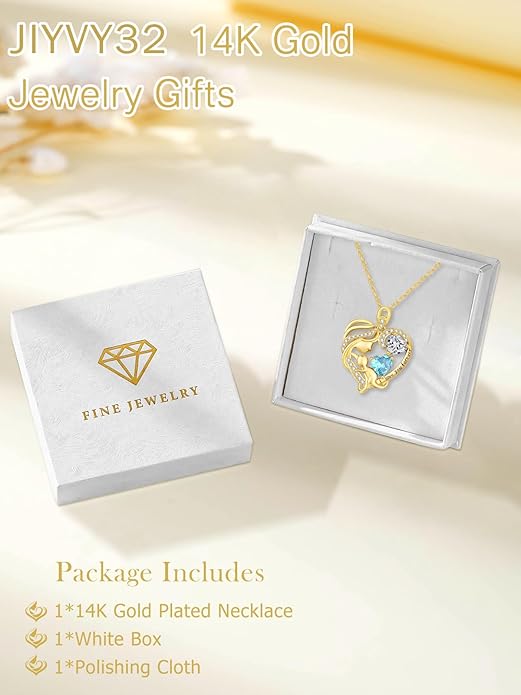 14K Gold Double Birthstone Heart Necklace for Women Mom, Mother Son/Daughter Pendant Necklace for Christmas Mother's Day Birthday Gifts for Wife Daughter Grandmom - Bloomnest