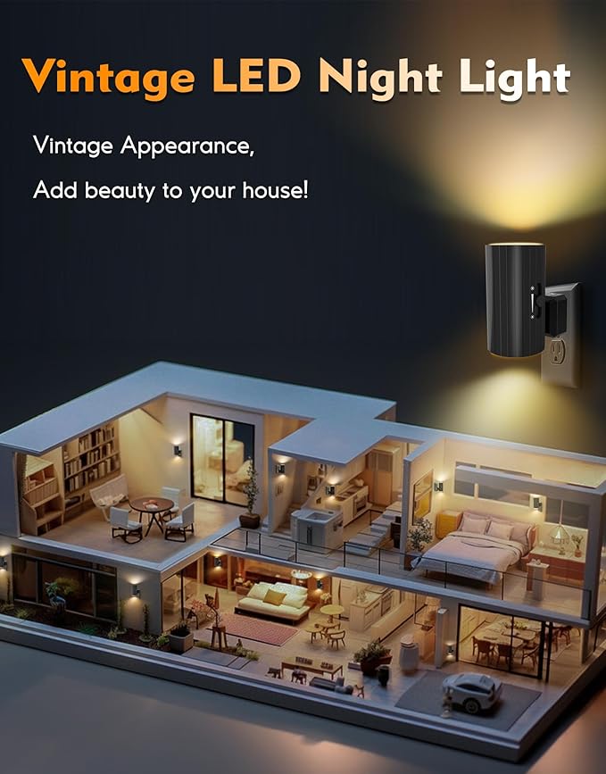 Night Lights Plug into Wall, LED Plug in Night Light, Dusk to Dawn Light Sensor, 0-100LM Adjustable Brightness Wall Light, Soft White 3000K, Dimmable Night Lights for Hallway Bedroom Stairway, 2 Pack - Bloomnest