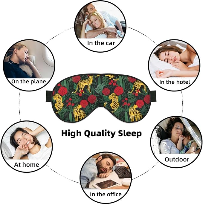 Leopard Tropical Palm Rose Sleep Mask - Soft Comfort Eye Shade - Blackout Eye Cover for Deep Rest Travel Nap Meditation - Bloomnest