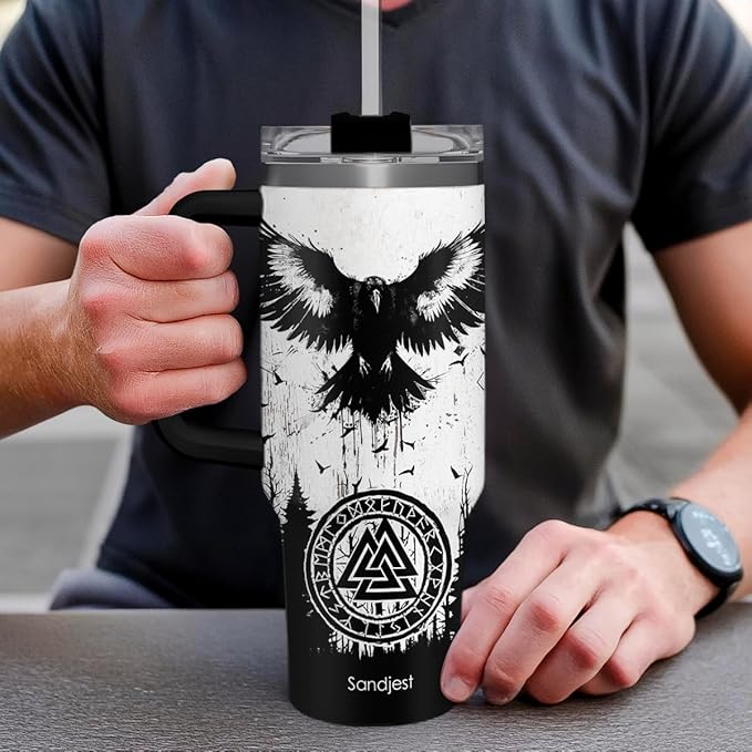 Viking Gifts for Men, 40oz Stainless Steel Insulated Coffee Tumbler With Lid & Straw, Travel Cup Gift for Husband Dad, Christmas Birthday - Bloomnest