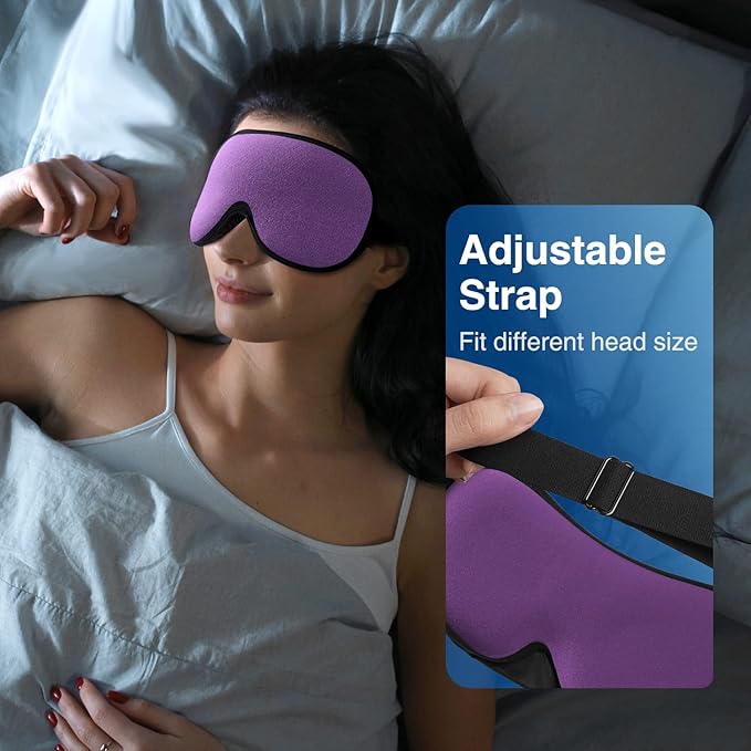 YFONG Weighted Sleep Mask, Women Men 3D Eye Mask Blocking Lights Sleeping Mask (4.2oz/120g), Pressure Relief Night Sleep Eye Mask with Adjustable Strap, Eye Cover Blindfold for Travel Nap Yoga, Purple - Bloomnest