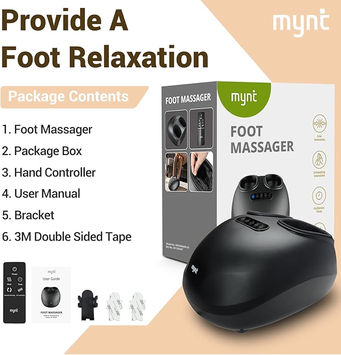 Mynt Foot Massager with Heat, FSA Eligible HSA Approved Item, Shiatsu Foot Massager for Plantar Fasciitis, Neuropathy Pain, Multi-Modes Feet Warmer with Remote Control Fits Up to 14, Gifts for Mom Dad - Bloomnest