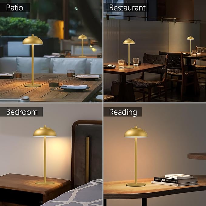2 Pack Led Cordless Table Lamp: Modern Portable Desk Lamp for Indoor/Outdoor Use, 3 Color Dimming Rechargeable Battery Lights for Dining Room, Living Room, Patio, Camping(Gold) - Bloomnest