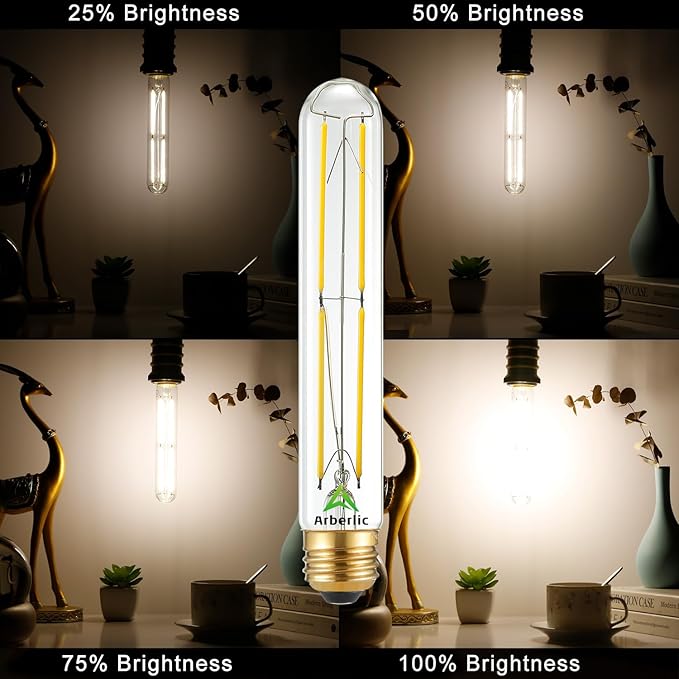Arberlic 7.3 Inch T10 LED Bulb,6W E26 LED Bulb dimmable Equivalent E26 Bulb 60 watt,Neutral White 4000K,600lm,CRI85+,AC120V,Clear Glass Long Tubular Light Bulb,Flicker-Free,Pack of 6 - Bloomnest