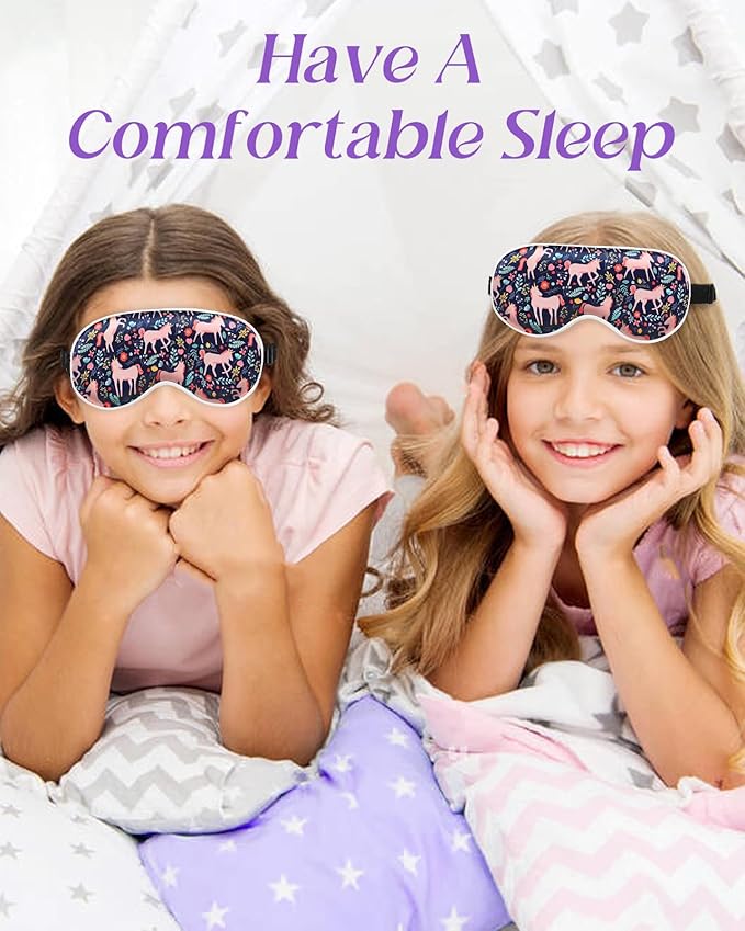 Sleep Mask for Kids - Cute Kawaii Cartoon Silk Sleeping Mask with Adjustable Strap Soft Smooth Light Eye Mask for Sleeping Silk Kids Eye Cover for Boys Girls Teens, BU Wildflower Unicorn - Bloomnest