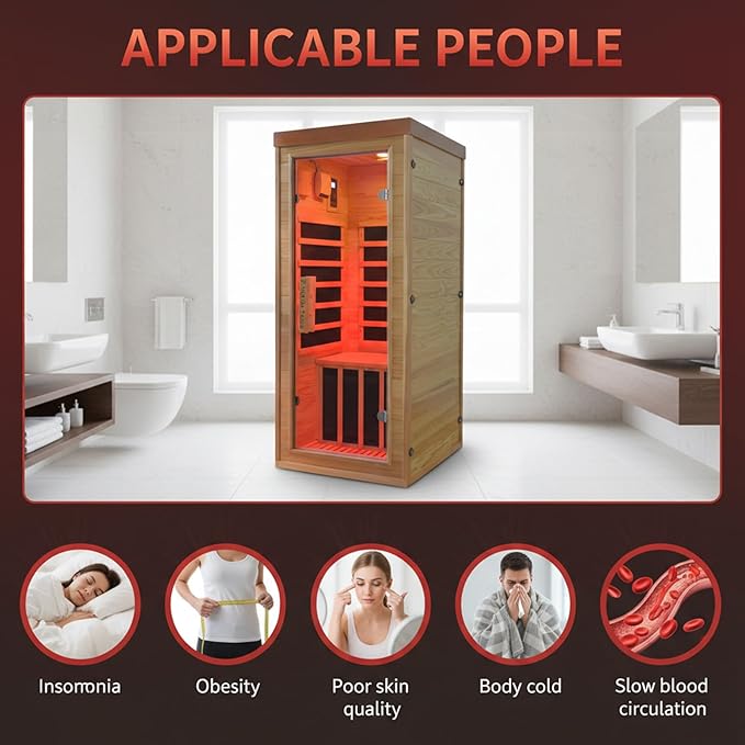 Homsido Red Light Therapy Infrared Sauna, 1300W 110V Indoor Wood Dry Sauna with Carbon Crystal Heaters, Red Light Therapy Lamp,Home Use for Post-Workout Recovery, Spa Relaxation, for Women Men HomsidoFurniture