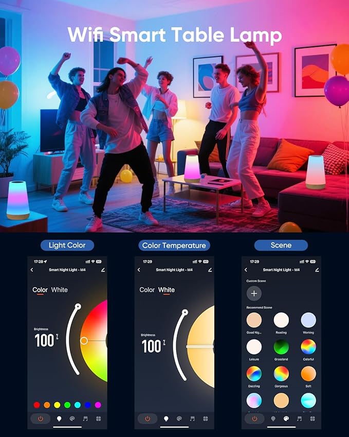 Smart Table Lamp, Dimmable Nursery Night Light with App/Voice Control Compatible with Alexa, Led Desk Lamp with 32 Modes 2700-6500k & Music Sync, Bedside Lamp for Kids with Timer - Bloomnest