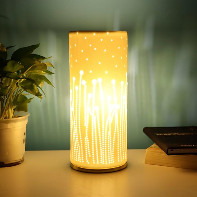 Small Modern Ceramics Bedside Table Lamp, 4.5 x 4.5 x 9.75 Inch White Firework Style Nightstand Lamps, Side Table Lamps for Bedroom Living Room Entryway Table Light - Bloomnest
