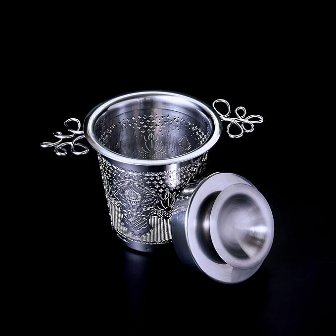 Premium Stainless Steel Tea Infuser Basket Gift Set - Gold Plated Loose Leaf Tea Steeper with Floral Engraved Lid, Stand & Fine Mesh Filter | Best Tea Strainer for Tea Lover - Bloomnest