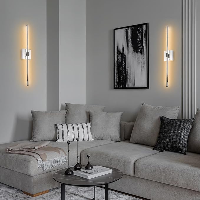 LED Wall Sconce with Remote Control, LED Wall Light, 5 Colors 3000K-6500K & Dimmable, Hardwire Wall Lamp for Living Room, Bedroom, Chrome - Bloomnest