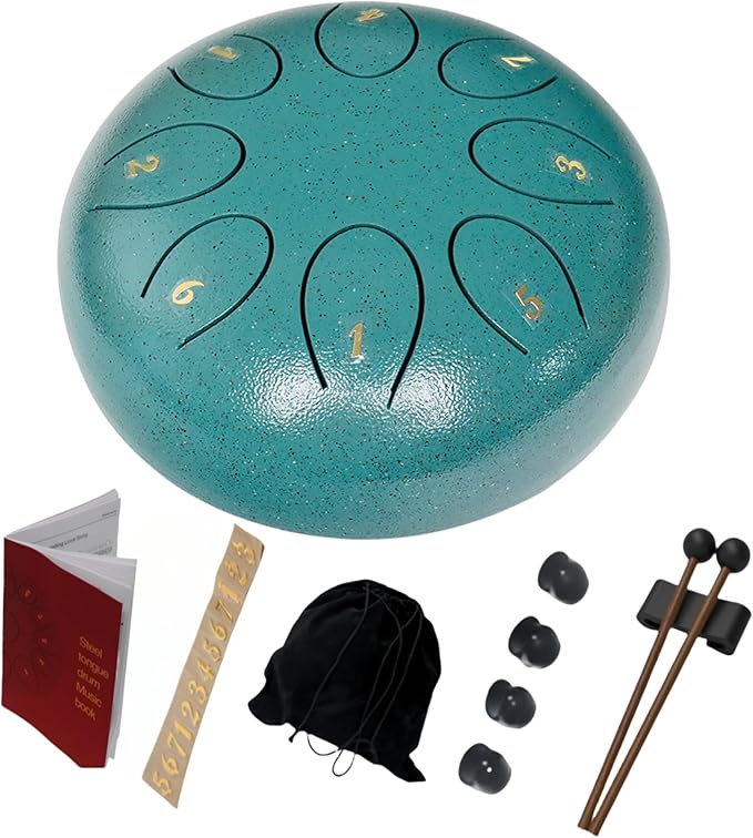 REGIS Steel Tongue Drum 6 inch 8 Notes Musical Percussion Instrument, rain Drum for Outside - Musician Gift for Family and Friends(malachite) - Bloomnest