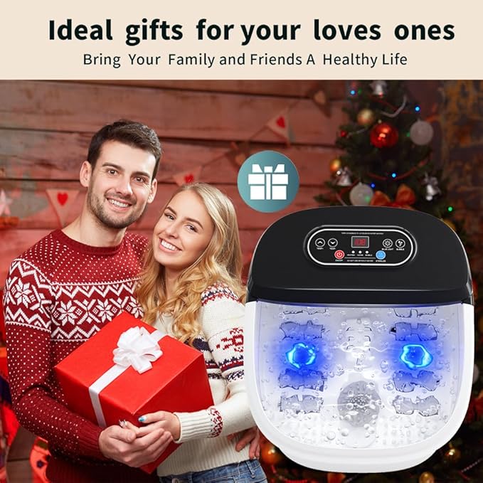 Foot Spa Bath Massager with Heat - Ozone and Blue Light Foot Soaking Tub, Epsom Salt, Adjustable Temperature, Bubble and 8 Rollers, Birthday Gift for Mom Dad - Bloomnest