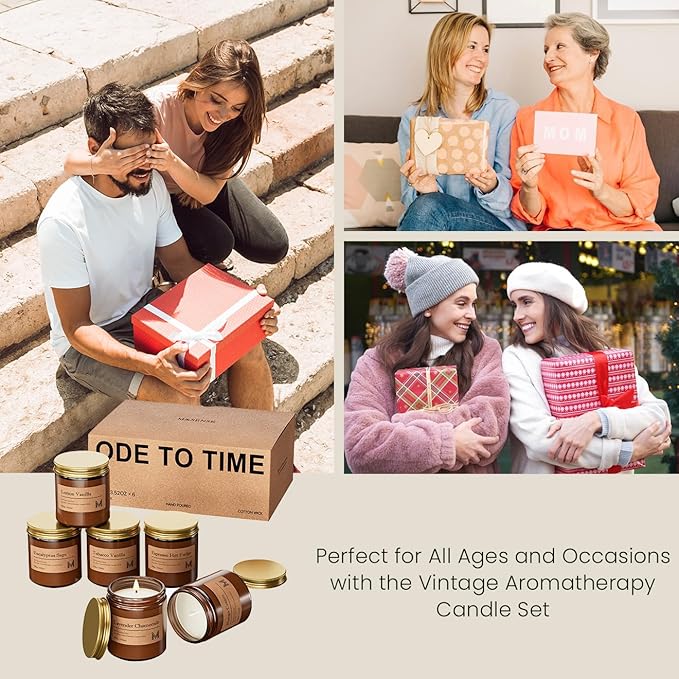 M&SENSE 6 Pack Candles Gift for Home Scented Aromatherapy Candle Set for Women Soy Wax Long Lasting Amber Jar Candles Gift for Birthday Housewarming Mother's Valentine Day - Bloomnest
