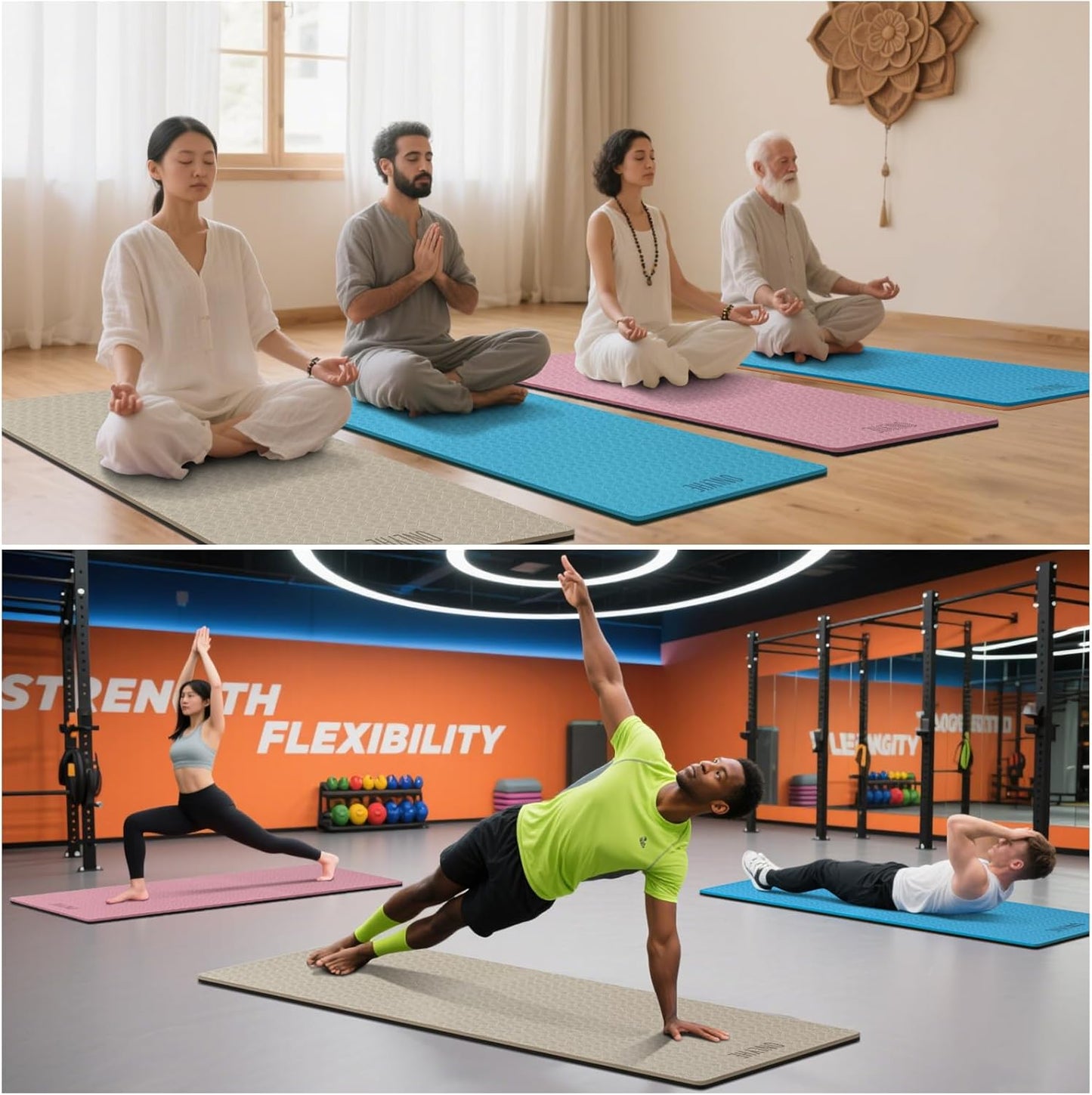 Extra Long & Wide Yoga Mat for Tall Men & Women,76''x32.6''x7mm - High Density TPE Non-Slip Both Sides, Lightweight 1.1kg with Superior Cushioning for gymnastics, Pilates, Home, Workout