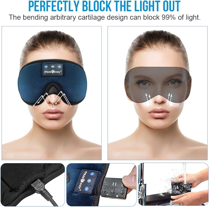MUSICOZY Sleep Headphones, Bluetooth 5.4 Sleep Mask Headband Headphones Sleeping Eye Mask, Wireless Music Earbuds Earphones with HD Ultra-Thin Stereo Speakers for Side Sleepers Men Women - Bloomnest