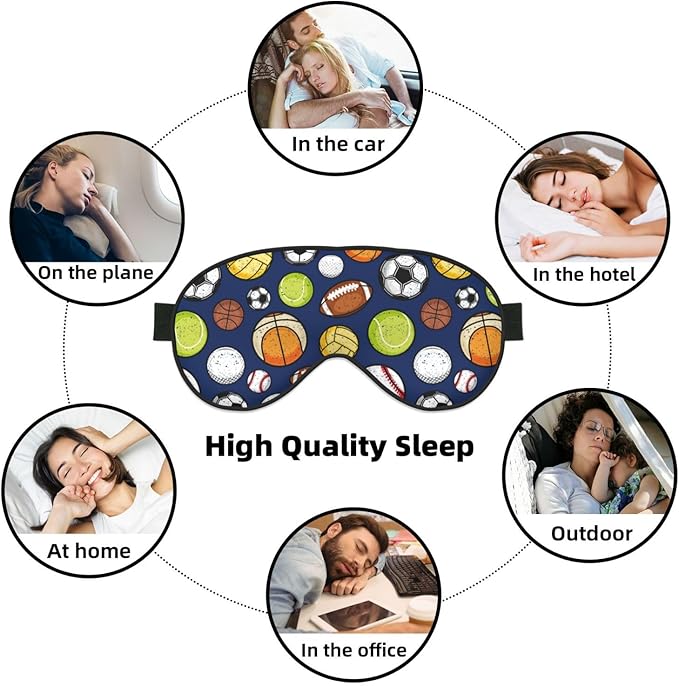 Sleep Eye Mask Retro Colorful Sport Balls Sleep Mask for Women Men Comfortable Eye Mask with Adjustable Strap Soft Eye Cover Blindfold for Travel Yoga Nap Shift Work - Bloomnest