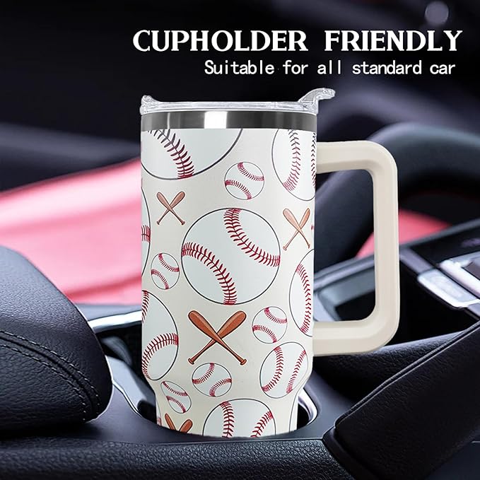 Ceovfoi 40 oz Baseball Coffee Mug Cup Vacuum Insulated Travel Tumbler with Handle Lid and Straw,Baseball Coach Gifts,Baseball Accessories Stuff - Bloomnest