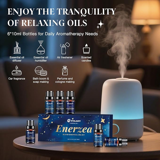 Essential Oil Blends, Essential Oils for Diffusers for Home, Relax Fragrance Oils Kit- Stress Relief, Sweet Dreams, Head Relief, Relax, Immunity for Aromatherapy, Humidifiers, Massage, 6x10ml - Bloomnest