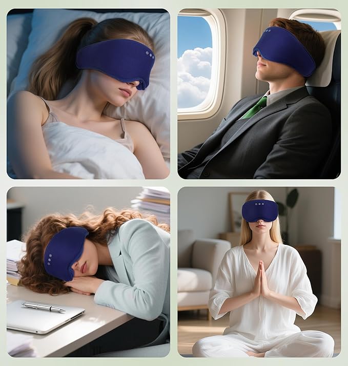 LC-dolida Bamboo Cotton Bluetooth Sleep Mask, 2 in 1 3D Soft Sleep Mask with Sleep Headphones, Sleep Eye Mask with Timming Setting, Blackout Sleeping Mask for Side Sleepers, Women Men, Navy - Bloomnest