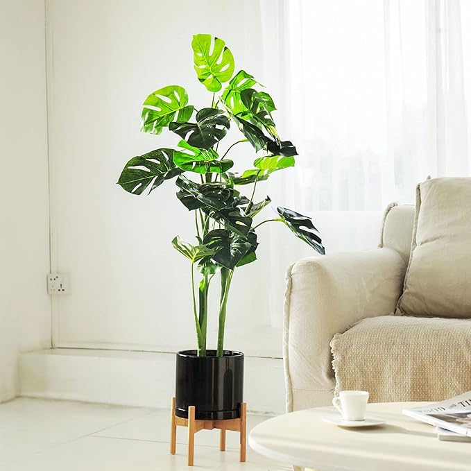 Aveyas 8 inch Ceramic Plant Pot with Drainage Hole and Saucer - Suitable for Indoor and Outdoor Use, Modern Planters for House Garden Flower Tree Snake Monstera Plants (8", Glossy Black) - Bloomnest