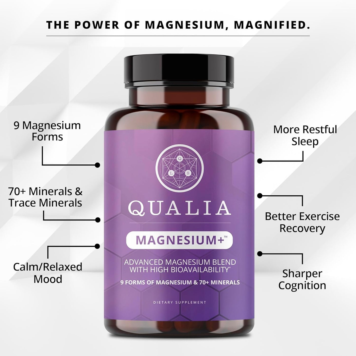 Qualia Magnesium+ | Doctor-Formulated. Premium Formula | High Bioavailability | 10 Forms of Magnesium & 70+ Minerals | Relaxed Mood, restful Sleep, & Exercise Recovery
