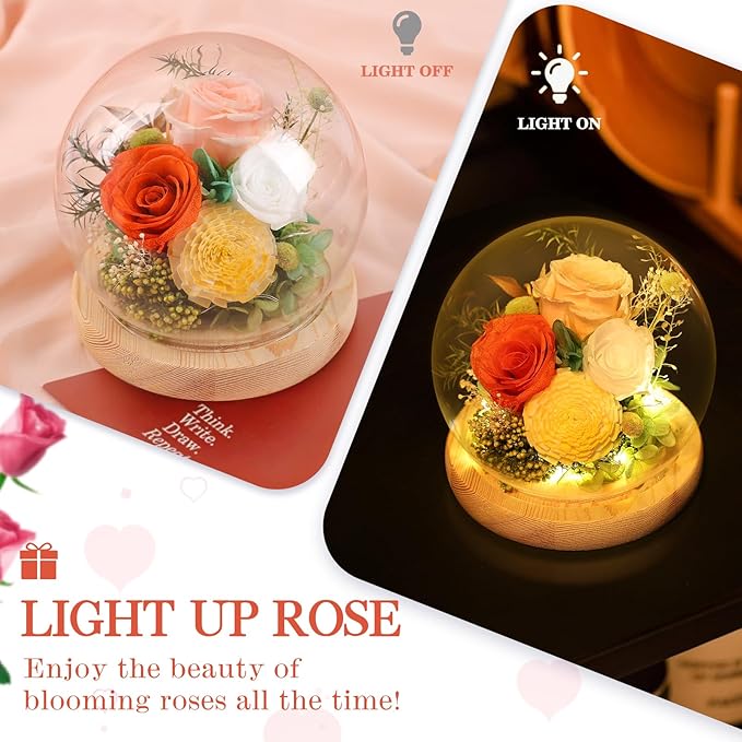 FIACO Preserved Rose Birthday Gift for Women Forever Fresh Flowers for Prime Delivery Gift for Mom Grandma Wife Valentines Mothers Day Christmas Anniversary Eternal Roses in Glass Dome - Bloomnest