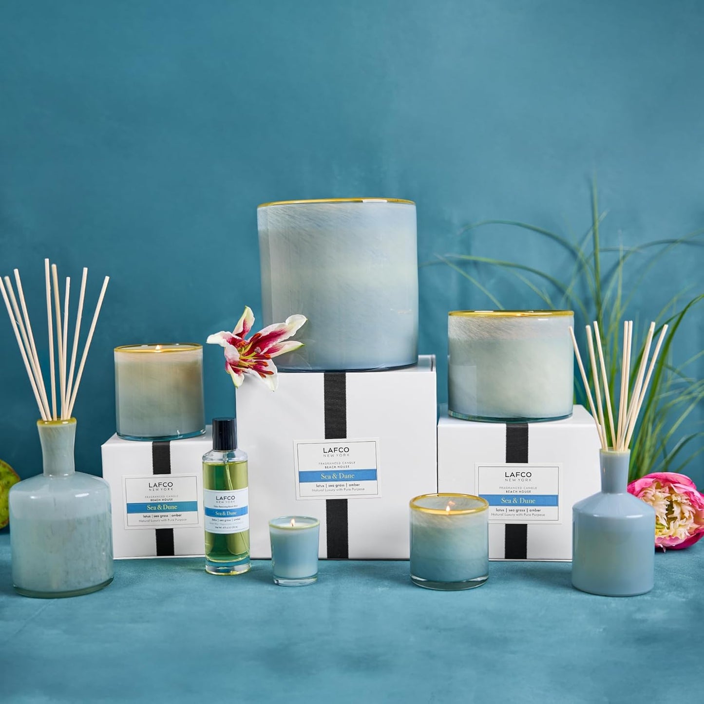 LAFCO New York Signature Candle, Sea & Dune - 15.5 oz - 90-Hour Burn Time - Reusable, Hand Blown Glass Vessel - Made in The USA