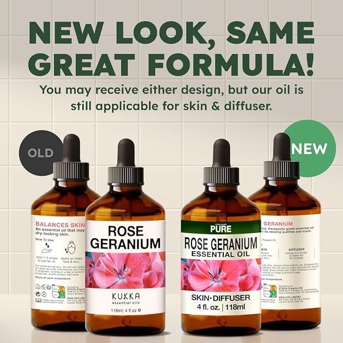 KUKKA Rose Geranium Essential Oils - 4 Fl Oz - for Hair, Skin, Diffuser, Aromatherapy & DIY Soap Making Scent - Bloomnest