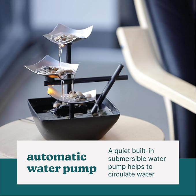 Homedics Tabletop Water Fountain, Home Décor Soothing Sound Machine - Automatic Pump, Deep Basin & Natural River Rocks. Indoor Zen Relaxation for Office, Living Room, or Bedroom, 8.25” Tall - Bloomnest