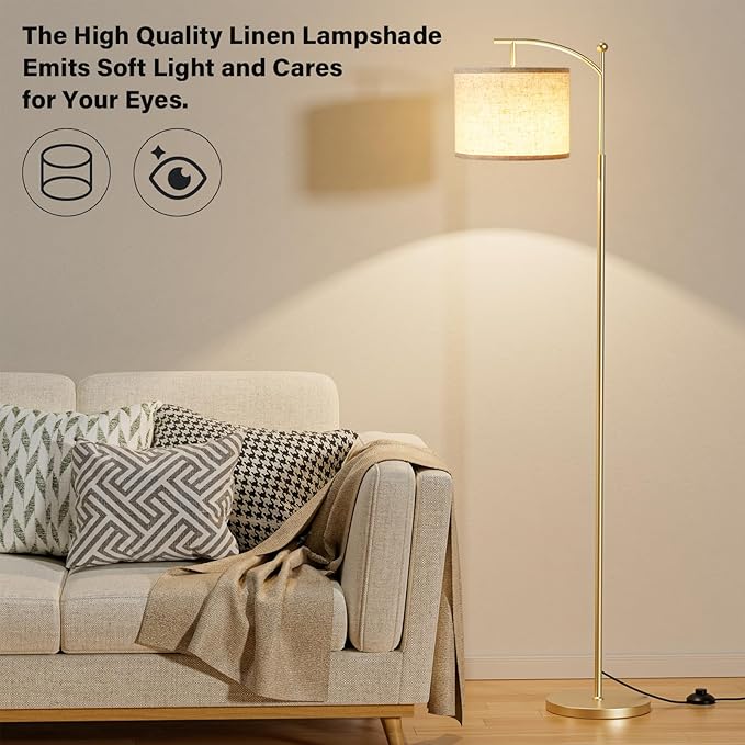 60" Floor Lamps with Remote Control & Bulb, Colors Temperature & Brightness Adjustable, Beige Shade & Gold Pole - Bloomnest