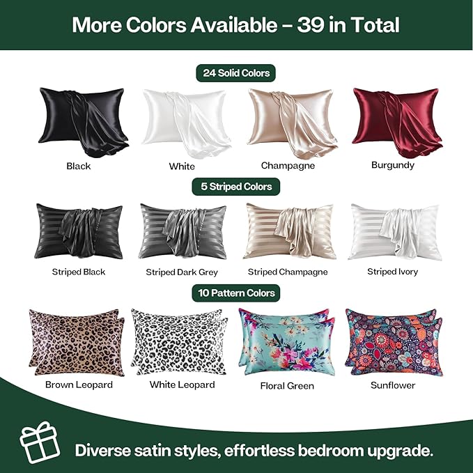 MR&HM Satin Pillowcase for Hair and Skin, Silk Satin Pillowcase 2 Pack, King Size Pillow Cases Set of 2, Silky Pillow Cover with Envelope Closure (20x36, Dark Green) - Bloomnest