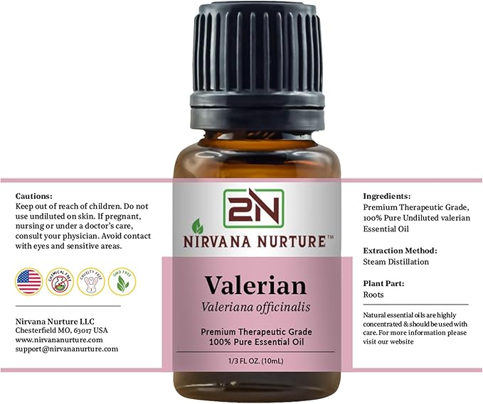 Valerian Essential Oil, 100% Pure Undiluted, Aromatherapy Oil for Diffuser, Hair & Skin Care NirvanaNurture