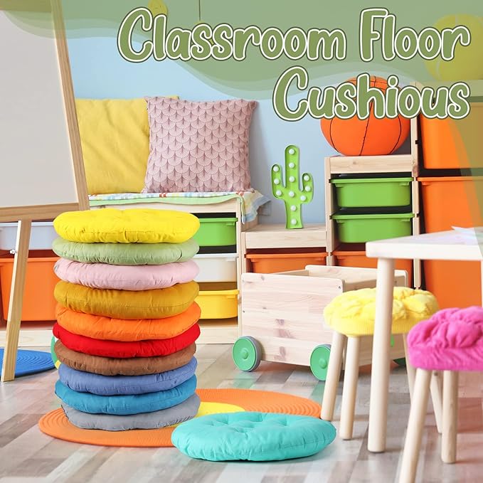 Fumete 12 Pcs Floor Pillows Cushions Seating 16 x 16 Inches Color Round Seat Reading Floor Chair Cushions for Kids Adults Classroom Home School Playing Supplies(Colorful) - Bloomnest