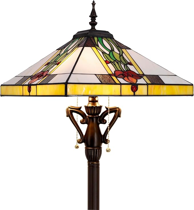 Tiffany Floor Lamp Tulip Flower Mission Style Stained Glass Standing Reading Light 16X16X64 Inch - Bloomnest