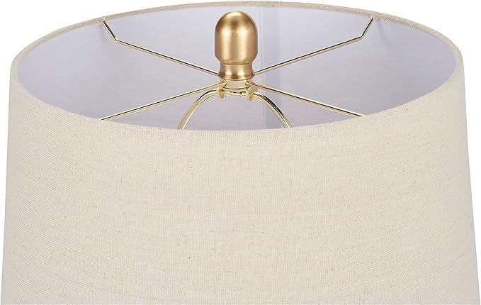 Nourison Home 23" Greyish Brown Earth Tone Rustic Farmhouse Ceramic Table Lamp for Bedroom, Living Room, Dining, Office, with Beige Linen Shade - Bloomnest